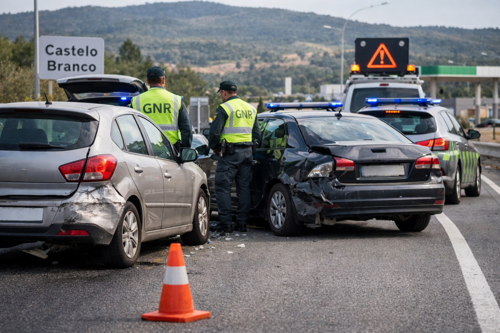 Acidente em Castelo Branco com choque em cadeia mobiliza a GNR